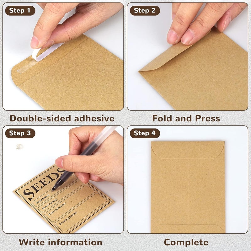 fuceury 150 Pieces Seed Saving Envelopes, 4.7x3.1 Inch Sealing Kraft Seed Packets Envelopes for Flower Vegetable Seeds Storage - Image 4